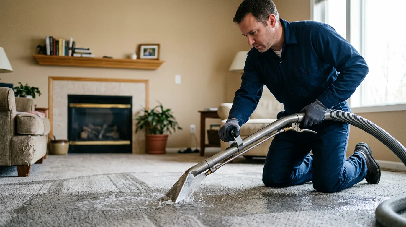 Water damage restoration technician working near Deer Grove, IL